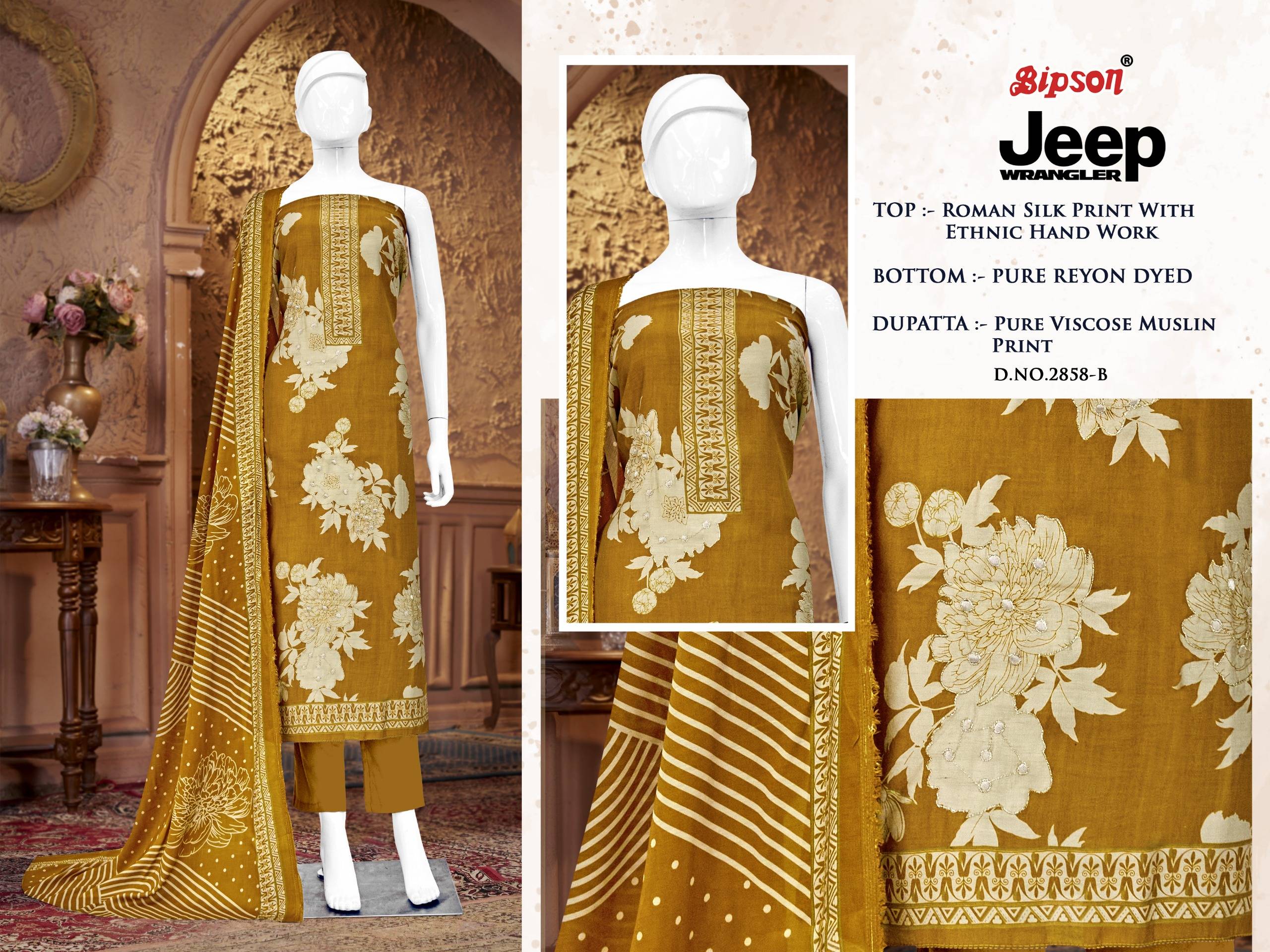 JEEP WRANGLAR VOL 2858 BY BIPSON PRINTS Stylish Beautiful Colourful ROMAN SILK PRINT Dresses At Wholesale Price